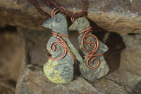 Polished Copper Wire Wrapped Leopard stone Eagle Pendants  x 6 From Zimbabwe