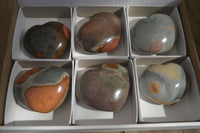 Polished Polychrome Jasper Hearts  x 6 From Mahajanga, Madagascar