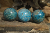 Polished Blue Apatite Spheres  x 3 From Betroka, Madagascar