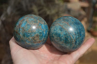 Polished Blue Apatite Spheres  x 3 From Betroka, Madagascar