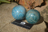 Polished Blue Apatite Spheres  x 3 From Betroka, Madagascar