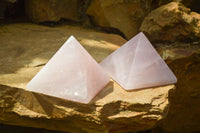 Polished Pink Rose Quartz Pyramids x 2 From Antsirabe, Madagascar