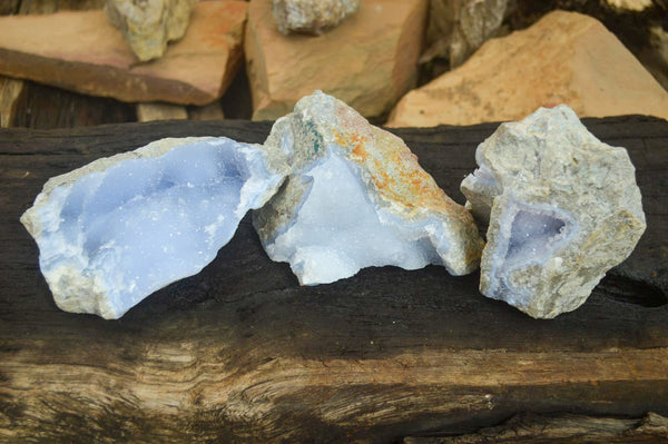 Natural Blue Lace Agate Geode Specimens  x 3 From Nsanje, Malawi