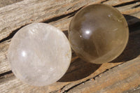 Polished Clear & Smokey Quartz Crystal Balls x 4 From Madagascar