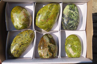 Polished Green Opal Standing Free Forms  x 6 From Antsirabe, Madagascar