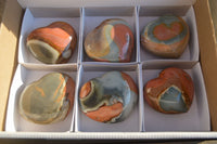 Polished Polychrome Jasper Hearts  x 6 From Mahajanga, Madagascar