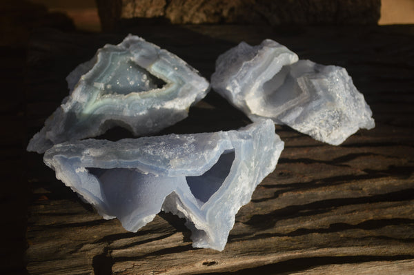 Natural Etched Blue Chalcedony Specimens  x 3 From Nsanje, Malawi