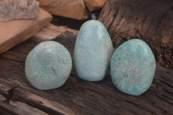 Polished Blue Amazonite Standing Free Forms  x 3 From Ambositra, Madagascar