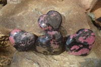 Polished Rhodonite Hearts x 4 From Ambindavato, Madagascar