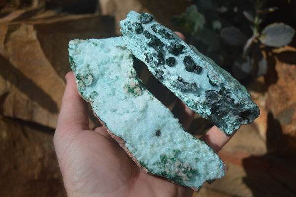 Natural Drusy Chrysocolla & Malachite Dolomite Specimens x 2 From Kakanda, Congo