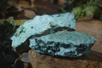 Natural Drusy Chrysocolla & Malachite Dolomite Specimens x 2 From Kakanda, Congo