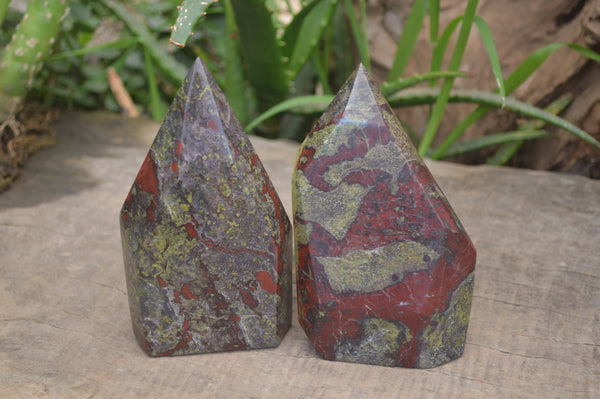 Polished Dragon Blood Stone Points  x 2 From Swaziland