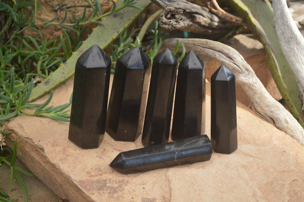 Polished Black Basalt Points  x 6 From Madagascar