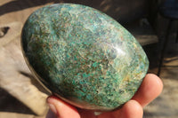 Polished Chrysocolla & Malachite In Quartz Standing Free Forms x 2 From Madagascar