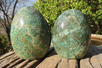 Polished Chrysocolla & Malachite In Quartz Standing Free Forms x 2 From Madagascar