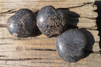 Polished Black Tourmaline Matrix Hearts x 3 From Madagascar