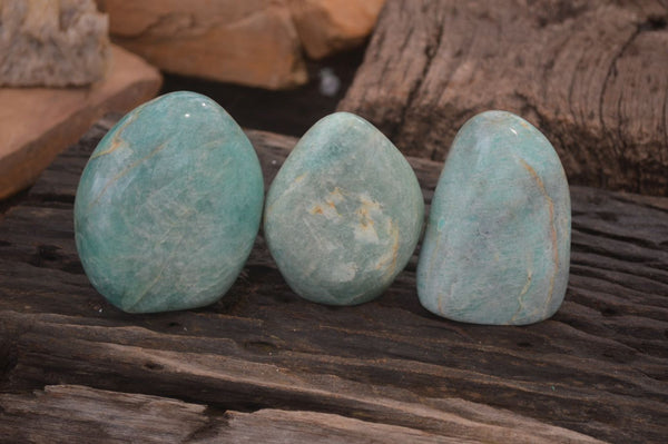 Polished Blue Amazonite Standing Free Forms  x 3 From Madagascar