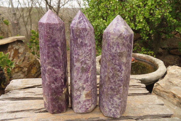 Polished Purple Lepidolite Points  x 3 From Madagascar