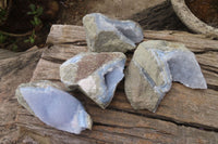 Natural Blue Lace Agate Geode Specimens  x 4 From Malawi