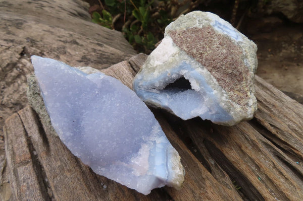 Natural Blue Lace Agate Geode Specimens  x 4 From Malawi