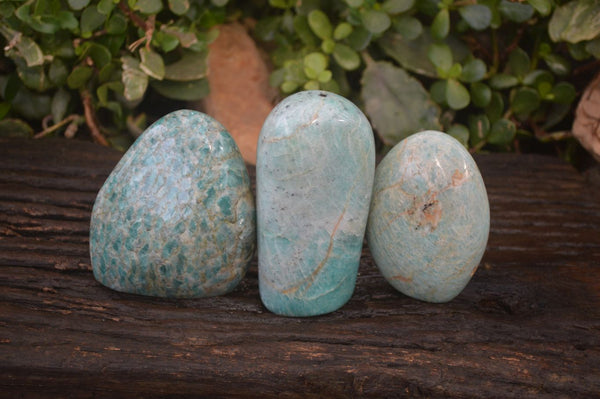 Polished Blue Amazonite Standing Free Forms  x 3 From Madagascar