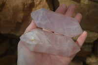 Polished Double Terminated Rose Quartz Points  x 6 From Madagascar