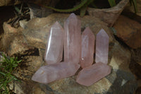 Polished Double Terminated Rose Quartz Points  x 6 From Madagascar