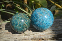 Polished Blue Apatite Spheres  x 2 From Madagascar