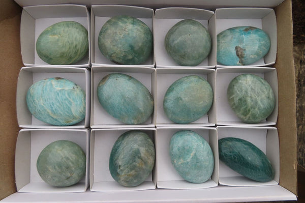 Polished Blue Amazonite Galets  x 12 From Madagascar