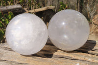 Polished Girasol Pearl Quartz Spheres x 2 From Madagascar