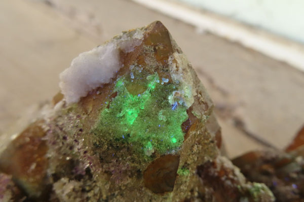 Natural Fluorescent Hyalite Opal On Smokey Quartz Specimen x 1 From Erongo, Namibia