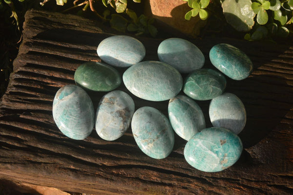 Polished Amazonite Galet / Palm Stones x 12 From Ambositra, Madagascar