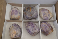 Polished Chevron Amethyst Standing Free Forms x 6 From Madagascar