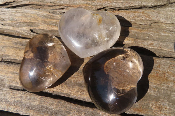 Polished Smokey Quartz Hearts x 6 From Madagascar