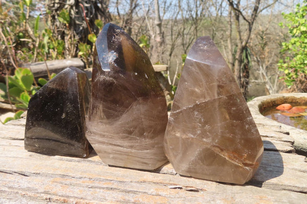 Polished Smokey Quartz Crystals x 3 From Madagascar