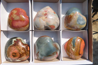 Polished Polychrome Jasper Hearts x 6 From Madagascar