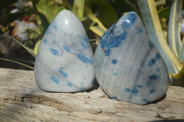 Polished Blue Spinel Quartz Standing Free Forms x 2 From Madagascar