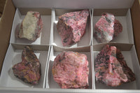 Natural Rhodonite Cobbed Specimens x 6 From Zimbabwe