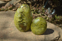 Polished Green Opal Standing Free Forms x 2 From Madagascar