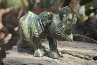 Polished Leopard Stone Rhino Carving x 1 From Zimbabwe