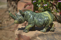 Polished Leopard Stone Rhino Carving x 1 From Zimbabwe