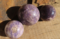 Polished Lepidolite Spheres x 3 From Madagascar