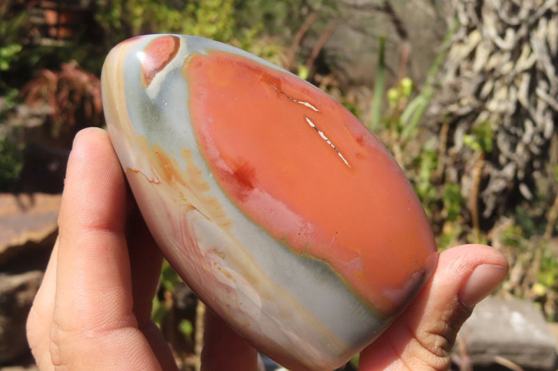 Natural green x orange fashion x gray Polychrome Jasper dish/bowl from Madagascar, 1 lb. 1.7 oz./502 grams