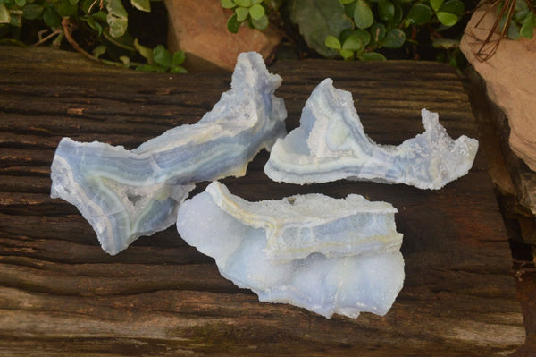 Natural Etched Blue Chalcedony Specimens x 3 From Nsanje, Malawi