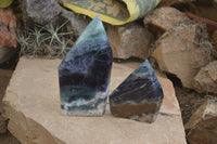 Polished Watermelon Fluorite Standing Free Forms x 2 From Uis, Namibia