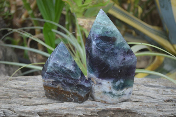 Polished Watermelon Fluorite Standing Free Forms x 2 From Uis, Namibia