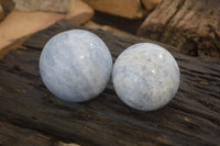 Polished Blue Calcite Spheres x 2 From Madagascar