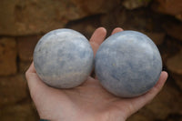 Polished Blue Calcite Spheres x 2 From Madagascar