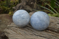 Polished Blue Calcite Spheres x 2 From Madagascar