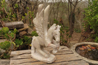 Polished White Marble Pegasus Carving x 1 From Zimbabwe